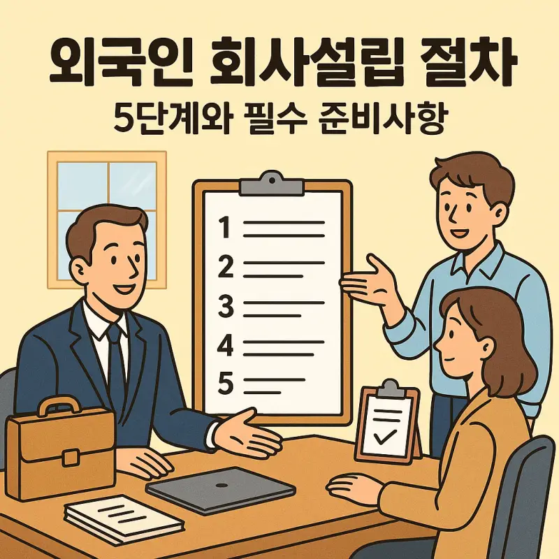 외국인 회사설립 절차 5단계와 필수 준비사항을 설명하는 비즈니스 가이드 썸네일