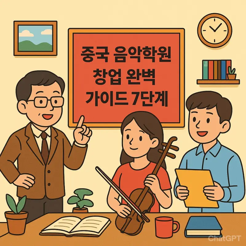 중국 음악학원 창업을 위한 7단계 완벽 가이드를 설명하는 교육 콘텐츠 썸네일