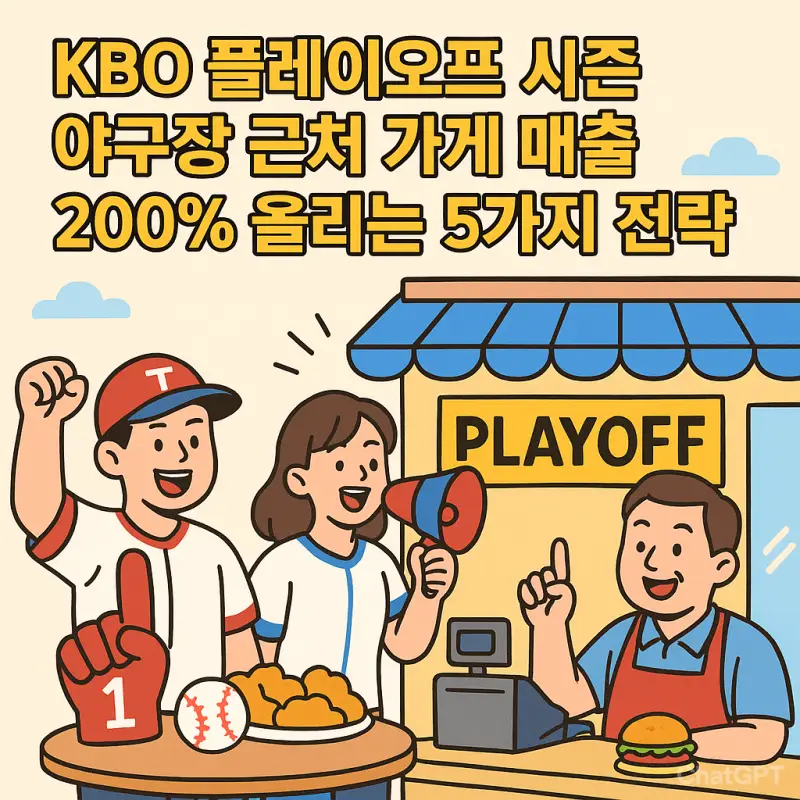 KBO 플레이오프 시즌 야구장 인근 상권 매출 증가 전략을 소개하는 비즈니스 인포그래픽