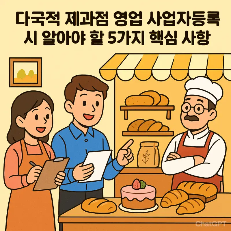 멀티 제과점 영업 사업자등록을 위한 서류와 절차를 보여주는 창업 가이드 이미지