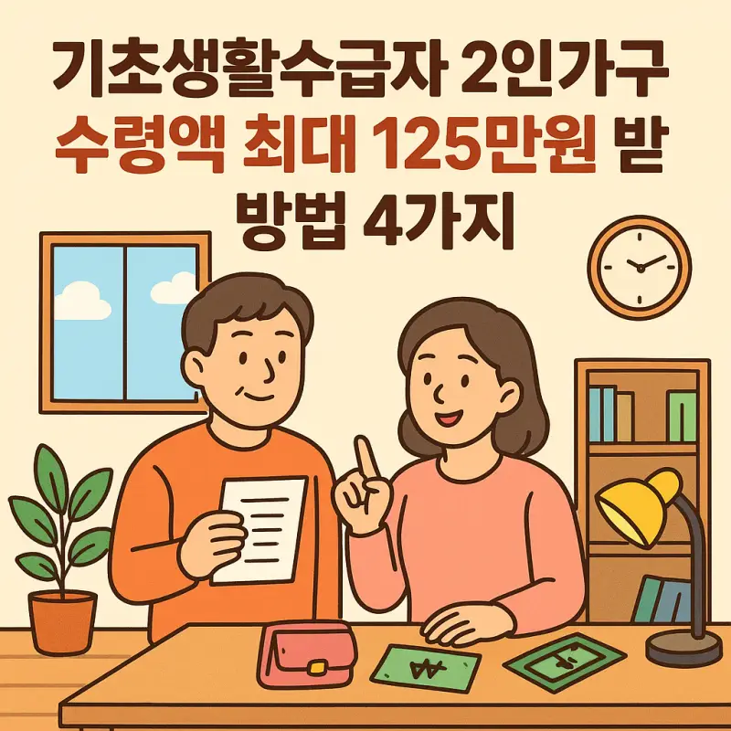기초생활수급자 2인가구 수령액을 최대로 받기 위한 조건과 방법을 설명하는 복지 정보 썸네일
