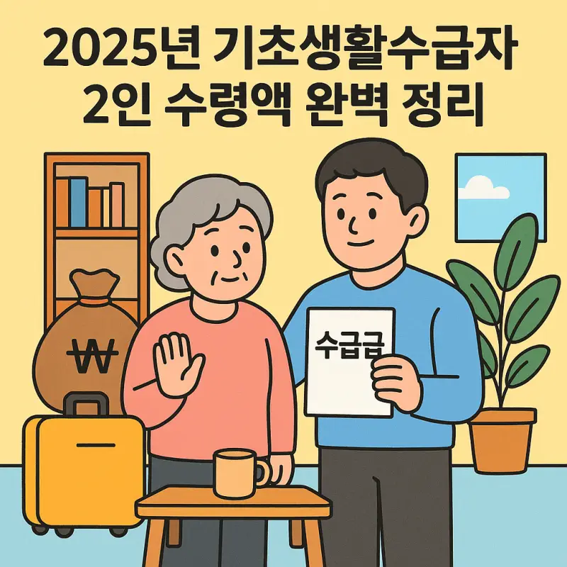 2025년 기초생활수급자 2인 수령액 기준과 지원 내용을 정리한 복지 정보 썸네일