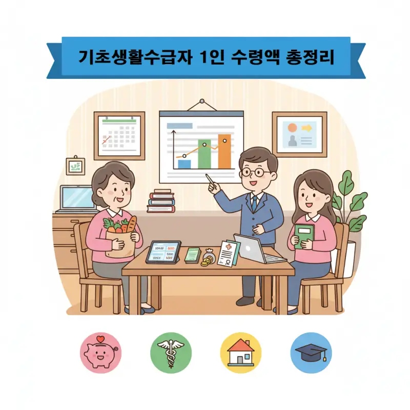 기초생활수급자 1인 수령액을 유형별로 정리한 복지 혜택 안내 이미지