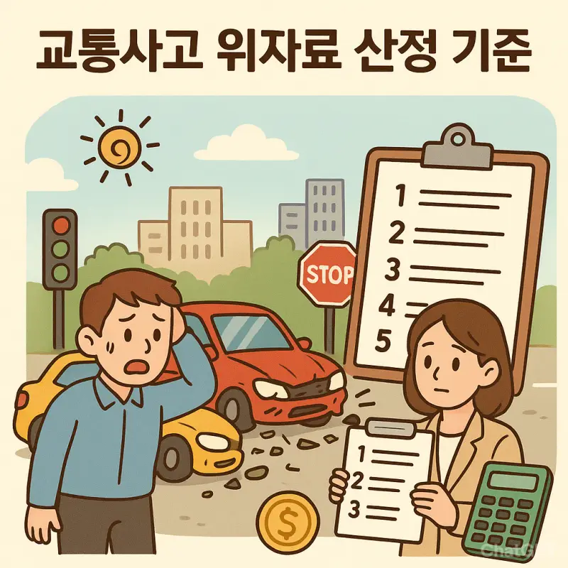 교통사고 위자료 산정 기준표를 5가지 항목으로 정리한 법률 정보 썸네일