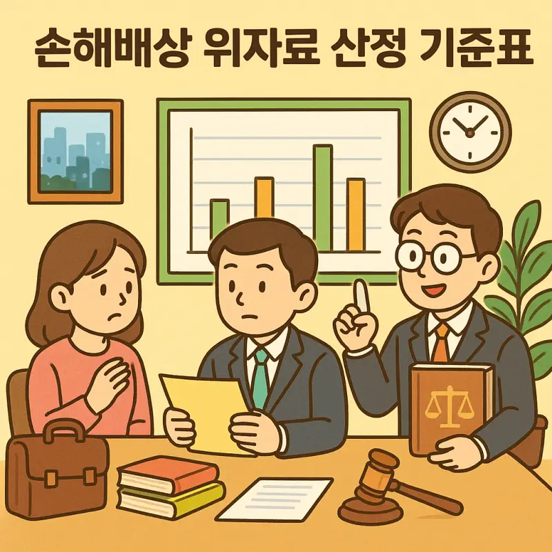 손해배상 위자료 산정 기준표와 계산 방법을 설명하는 법률 정보 썸네일