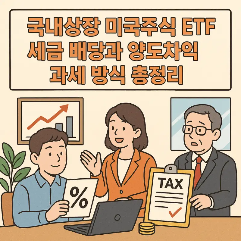 국내상장 미국주식 ETF 세금 구조와 배당·양도소득 과세 방식을 설명하는 투자 정보 썸네일