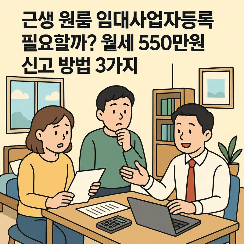 근생 원룸 임대사업자등록 필요 여부와 월세 550만원 신고 방법을 안내하는 부동산 정보 썸네일