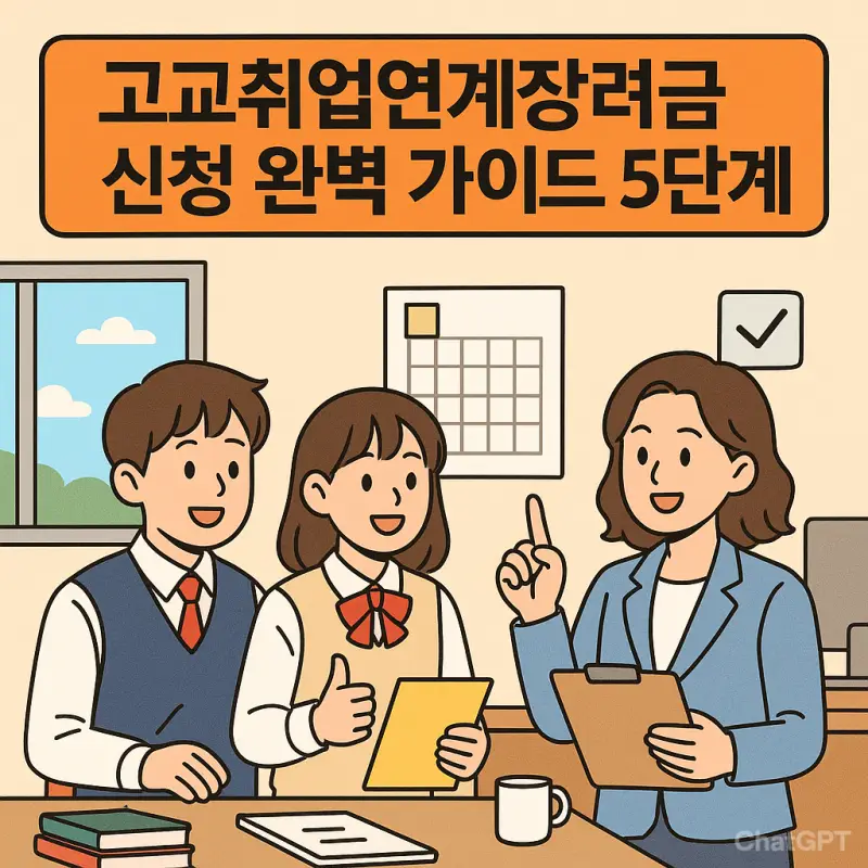 고교취업연계장려금 신청 절차를 5단계로 안내하는 가이드 이미지
