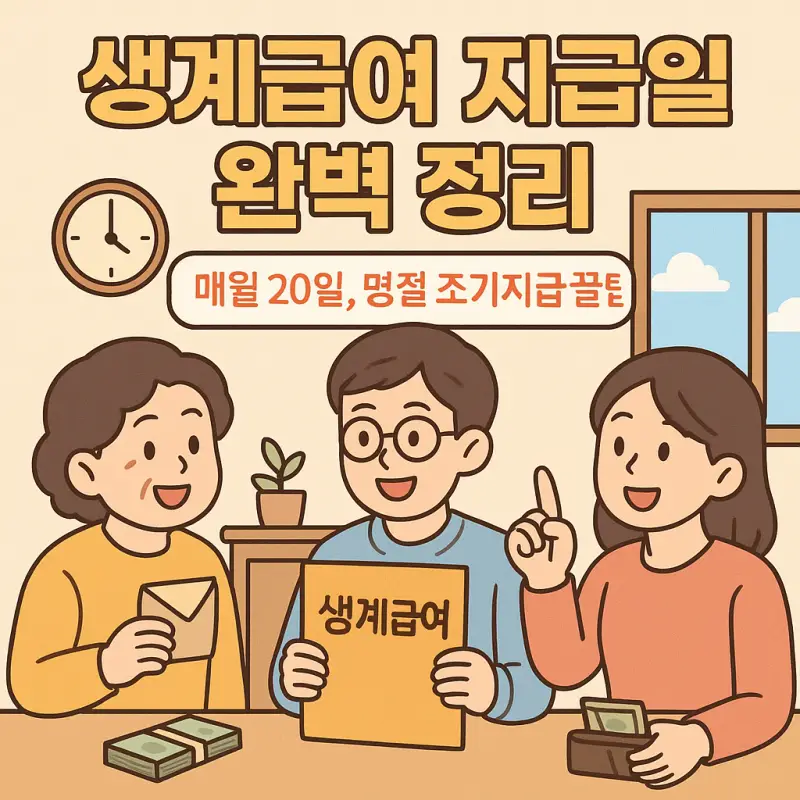 생계급여 지급일과 명절 조기지급 일정을 안내하는 복지 정보 썸네일