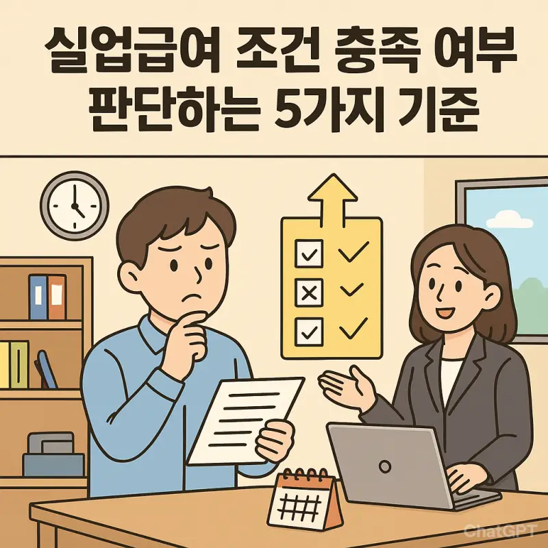 실업급여 조건 충족 여부를 확인할 수 있는 5가지 기준을 설명하는 고용보험 안내 썸네일