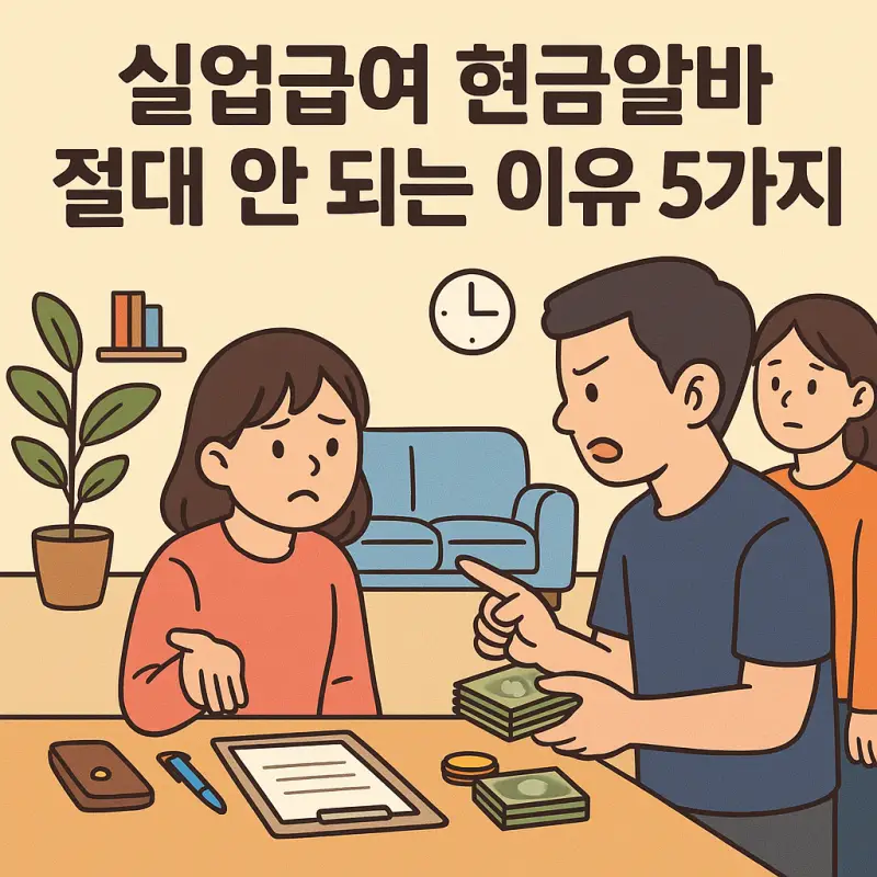 실업급여 현금알바 병행 시 발생하는 법적 문제와 불이익을 경고하는 고용보험 정보 썸네일