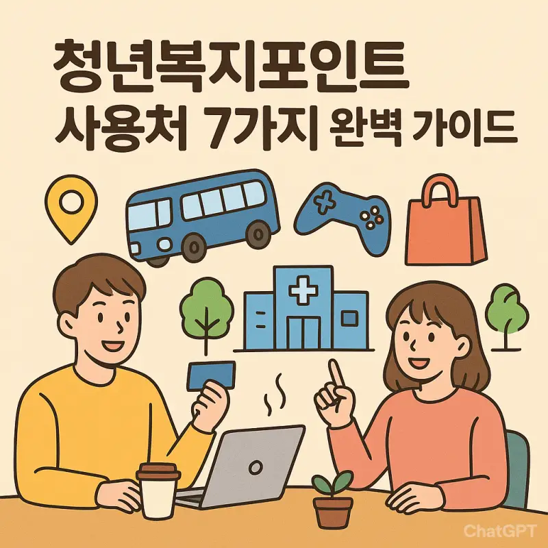 청년복지포인트 사용처 7가지를 정리한 활용 가이드 인포그래픽