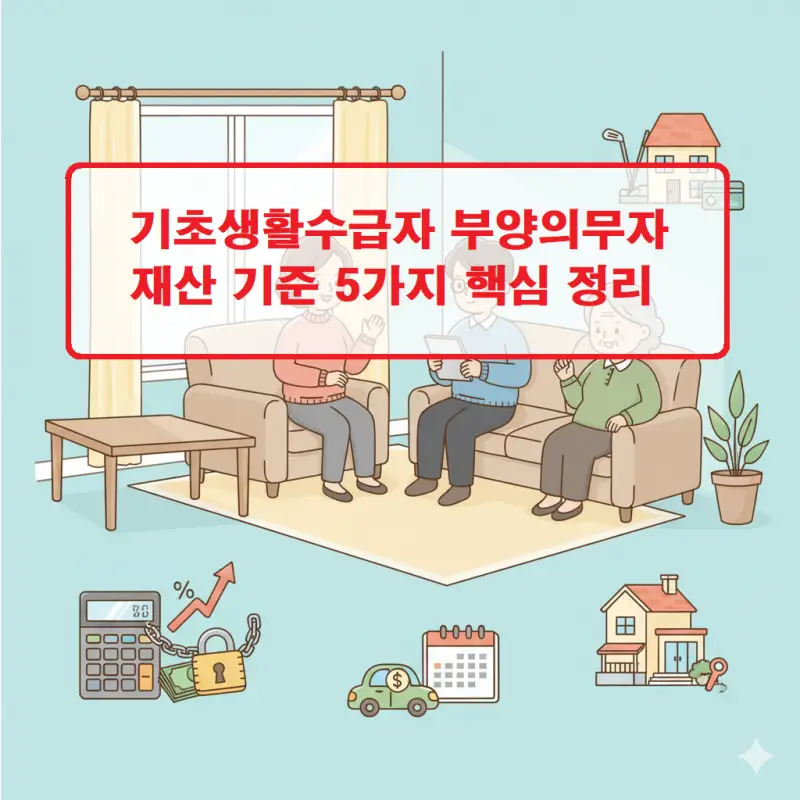 기초생활수급자 부양의무자 재산 기준과 산정 방식을 설명하는 정보 그래픽
