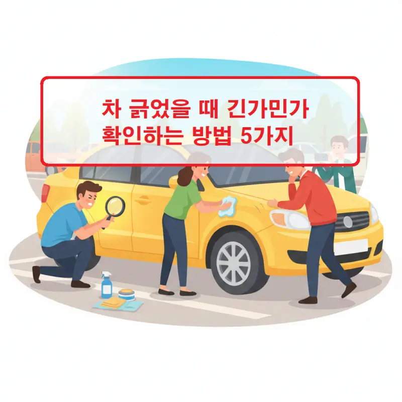 차 긁었을 때 긴가민가한 스크래치를 확인하는 방법을 보여주는 자동차 외관 점검 이미지
