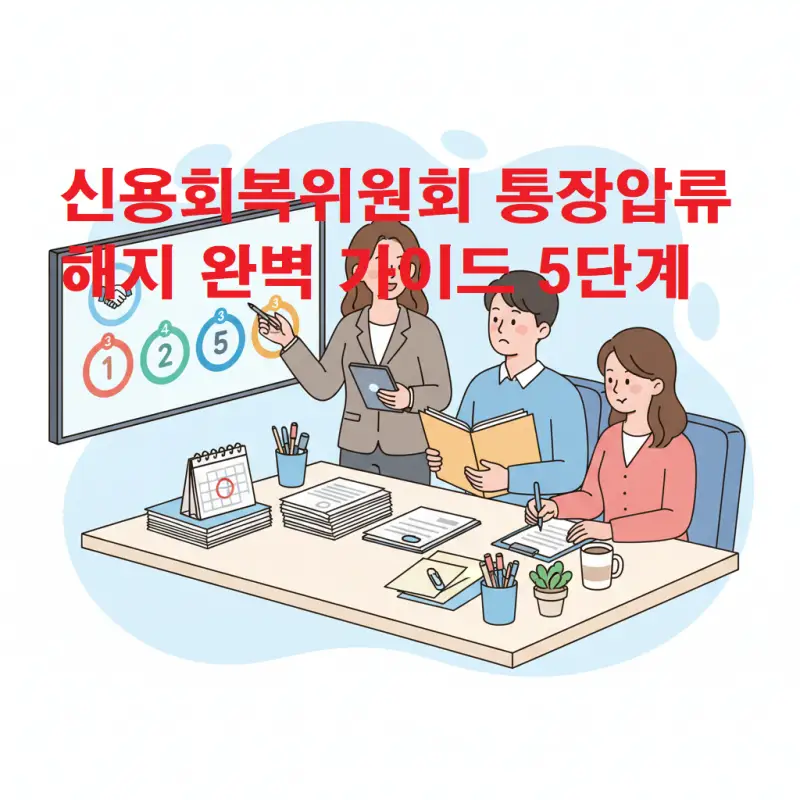 신용회복위원회 통장압류 해지 절차를 5단계로 설명하는 금융 정보 썸네일