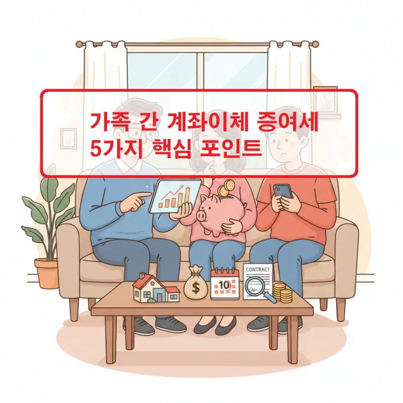 가족 간 계좌이체 증여세 신고 방법과 비과세 한도를 설명하는 금융 정보 썸네일