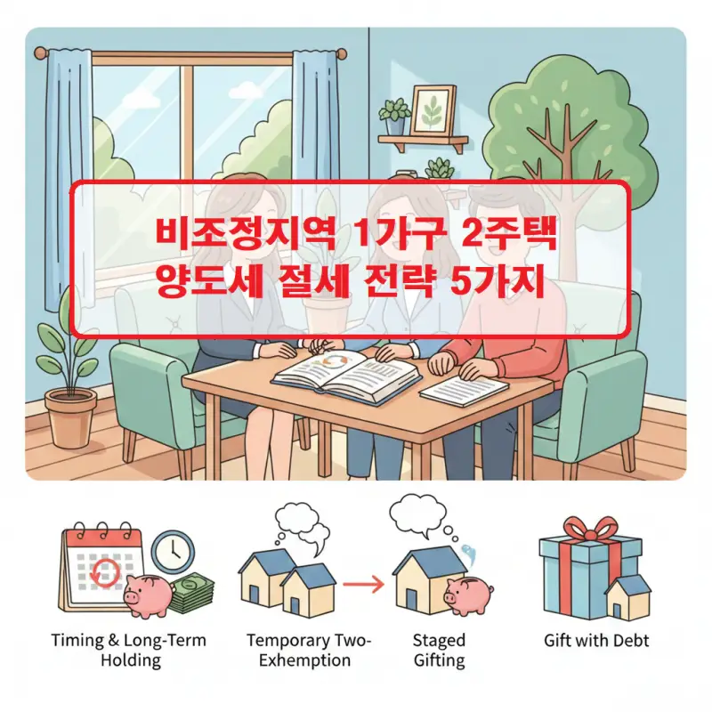 비조정지역 1가구 2주택 양도세 절세 방법을 안내하는 부동산 세금 정보 썸네일