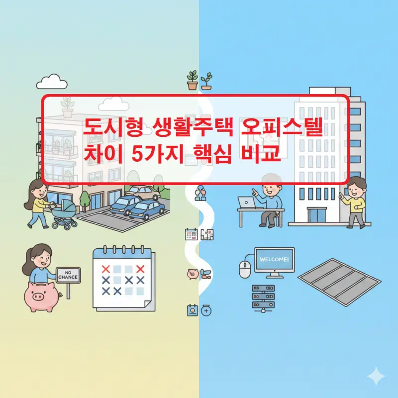 도시형 생활주택 오피스텔 차이를 5가지 항목으로 비교 분석한 인포그래픽 이미지