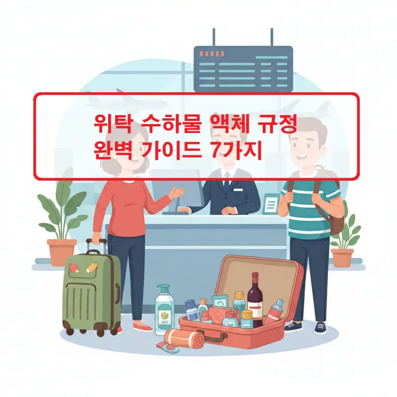 위탁 수하물 액체 규정을 7가지 항목으로 정리한 여행 가이드 이미지