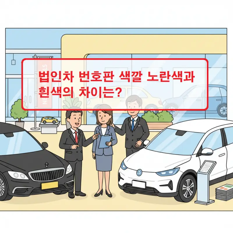 법인차 번호판 색깔의 차이를 설명하는 노란색과 흰색 번호판 비교 이미지