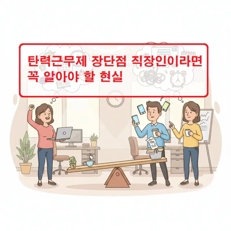 탄력근무제 장단점을 설명하는 직장인 업무 환경 일러스트 썸네일