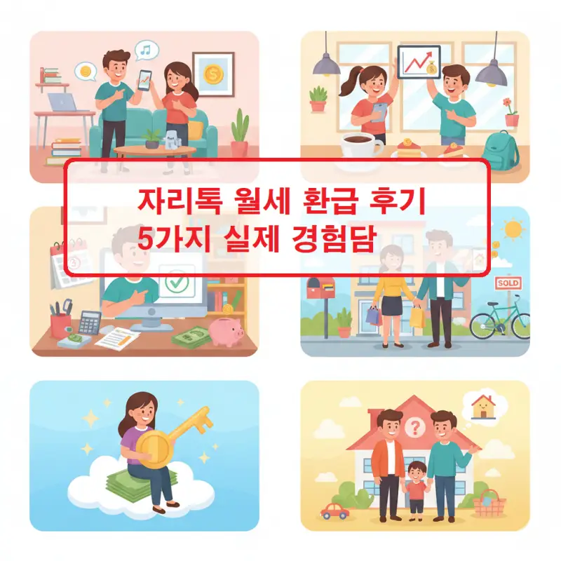 자리톡 월세 환급 후기를 보여주는 실제 사용자 경험담과 환급 신청 화면 이미지