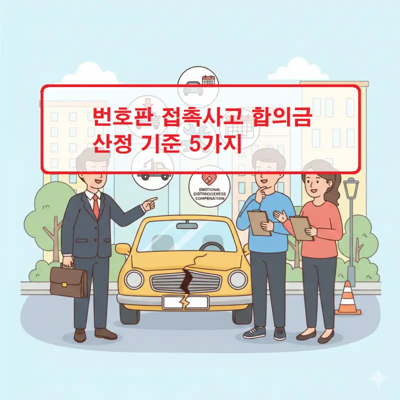번호판 접촉사고 합의금 산정 기준을 5가지로 설명하는 교통사고 가이드 이미지