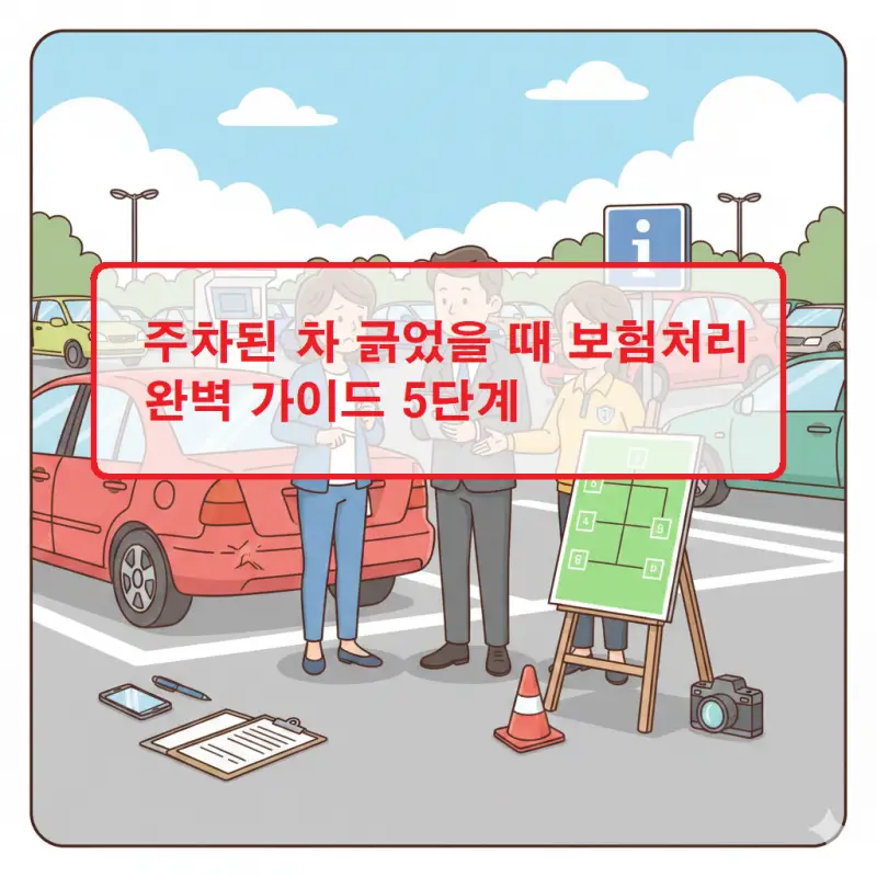 주차된 차 긁었을 때 보험처리 방법을 단계별로 안내하는 가이드 이미지