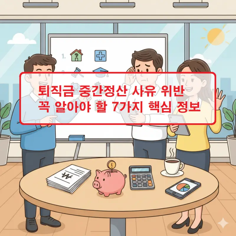 퇴직금 중간정산 사유 위반 시 발생하는 법적 문제와 주의사항을 정리한 인포그래픽