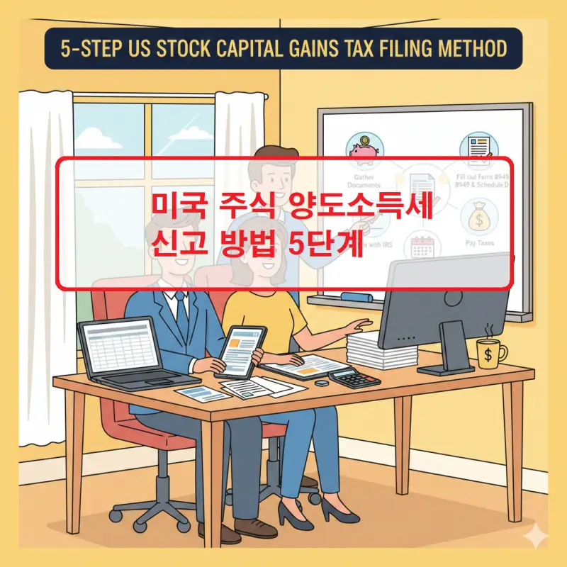 미국 주식 양도소득세 신고 방법을 5단계로 안내하는 세금 신고 가이드 이미지
