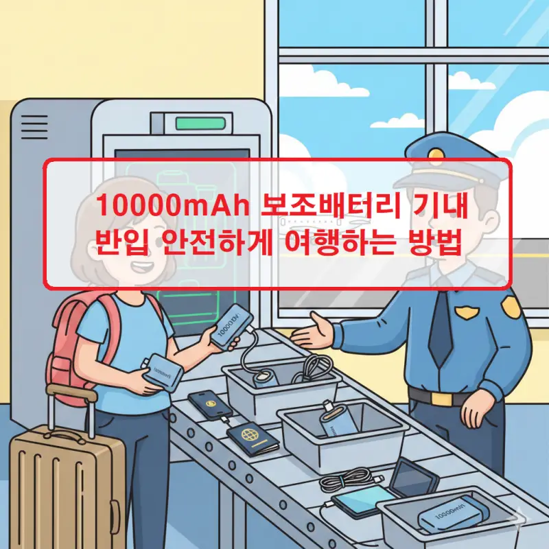 10000mAh 보조배터리 기내 반입 규정과 안전한 여행 방법을 안내하는 인포그래픽