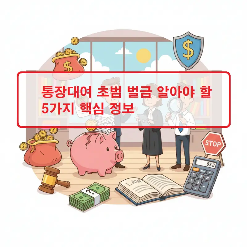 통장대여 초범 벌금 수준과 처벌 기준을 설명하는 금융범죄 예방 인포그래픽