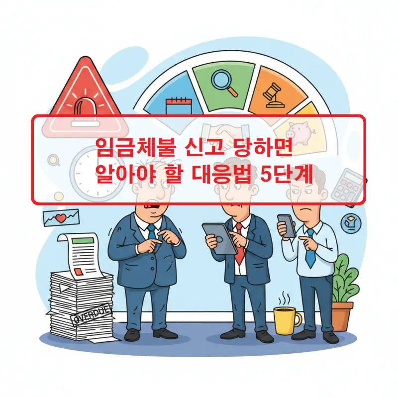 임금체불 신고 당하면 사업주가 알아야 할 법적 대응 절차를 안내하는 인포그래픽