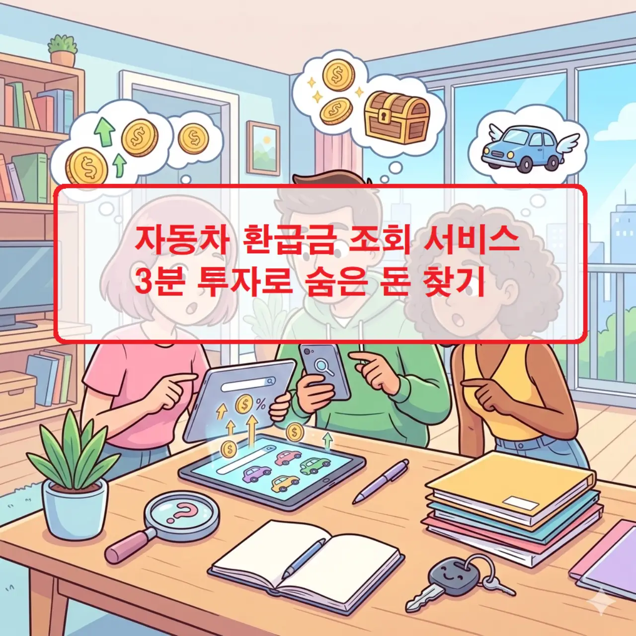 스마트폰 앱을 통해 자동차 환급금 조회 서비스를 이용하며 숨은 미환급금을 확인하는 화면