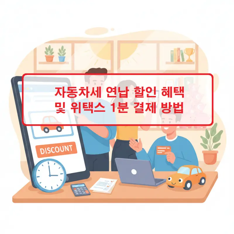 자동차세 연납 할인 혜택과 위택스를 통한 1분 결제 방법을 안내하는 세금 절약 가이드 썸네일