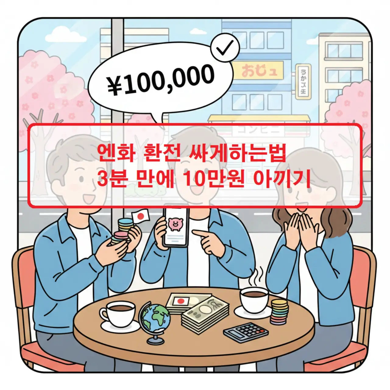 환율 우대 혜택을 비교하며 엔화 환전 싸게하는법을 스마트폰 뱅킹 앱으로 확인하는 모습