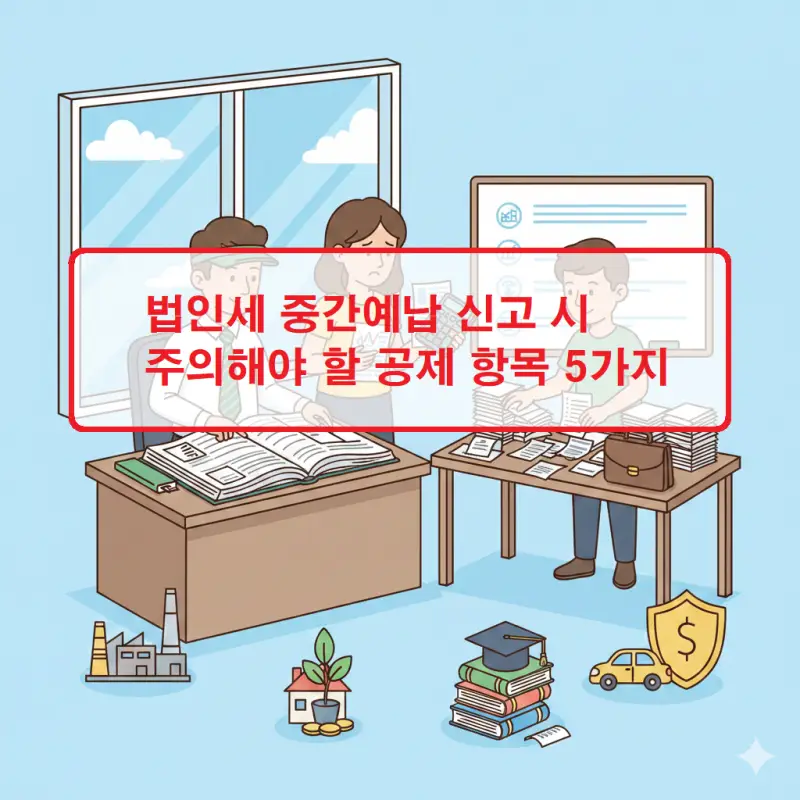 법인세 중간예납 신고 시 주의해야 할 공제 항목 5가지를 설명하는 세무 정보 썸네일