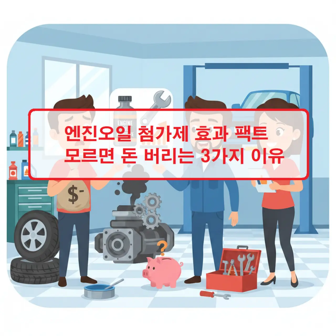엔진오일 첨가제 효과 팩트를 설명하는 자동차 정비 관련 정보성 썸네일 이미지