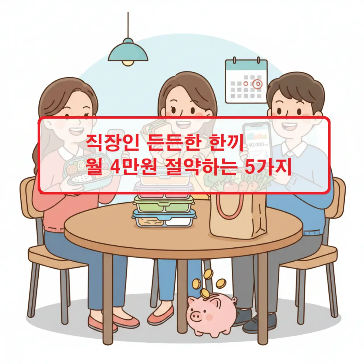 직장인 든든한 한끼를 월 4만원 절약하는 5가지 방법을 소개하는 실용 생활비 절약 콘텐츠 썸네일