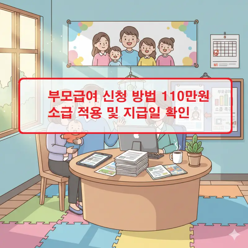 부모급여 신청 방법과 110만원 소급 적용 및 지급일 정보를 안내하는 육아 지원 썸네일