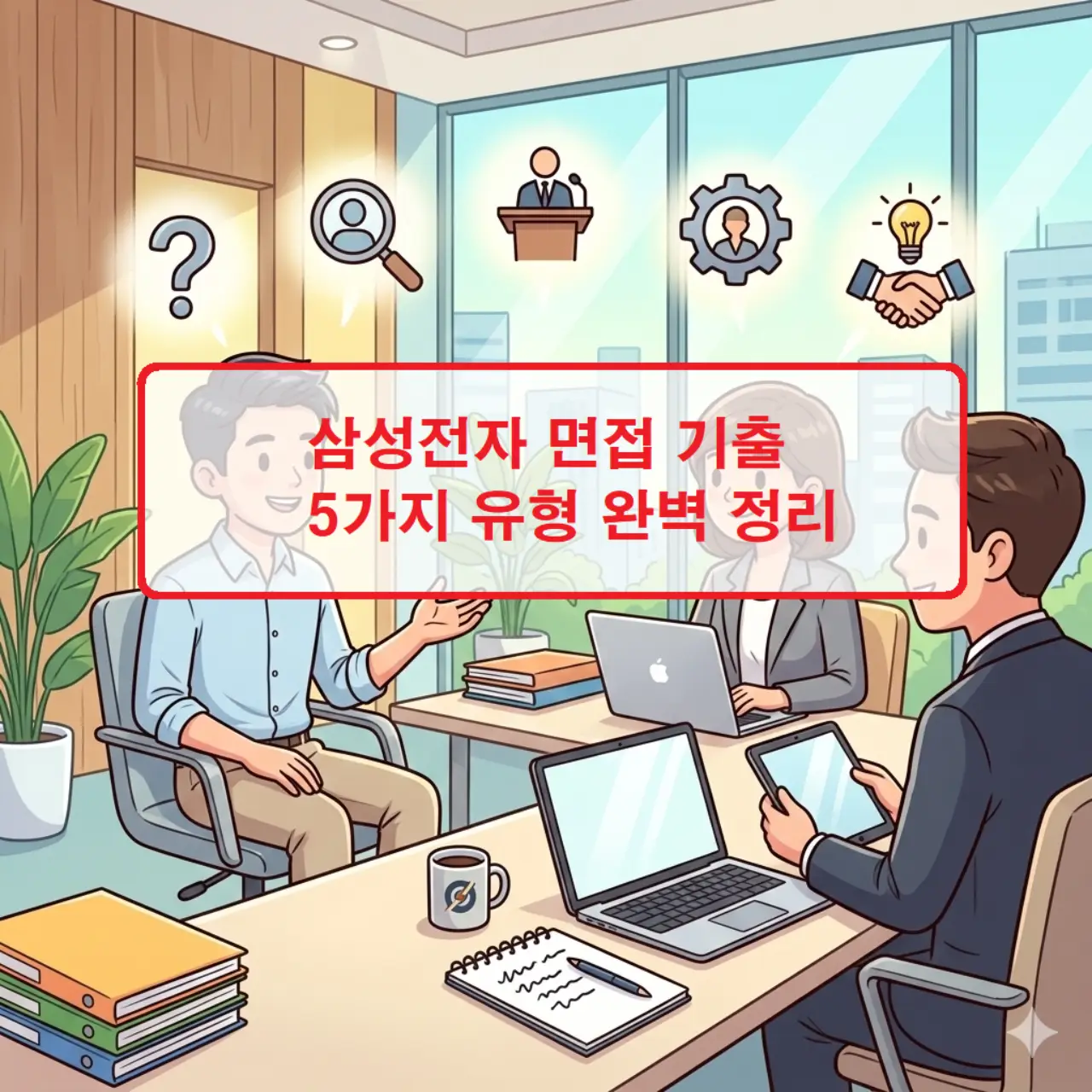 삼성전자 면접 기출 유형인 직무 역량, 창의성, 조직 적응력을 분석한 취업 준비용 인포그래픽