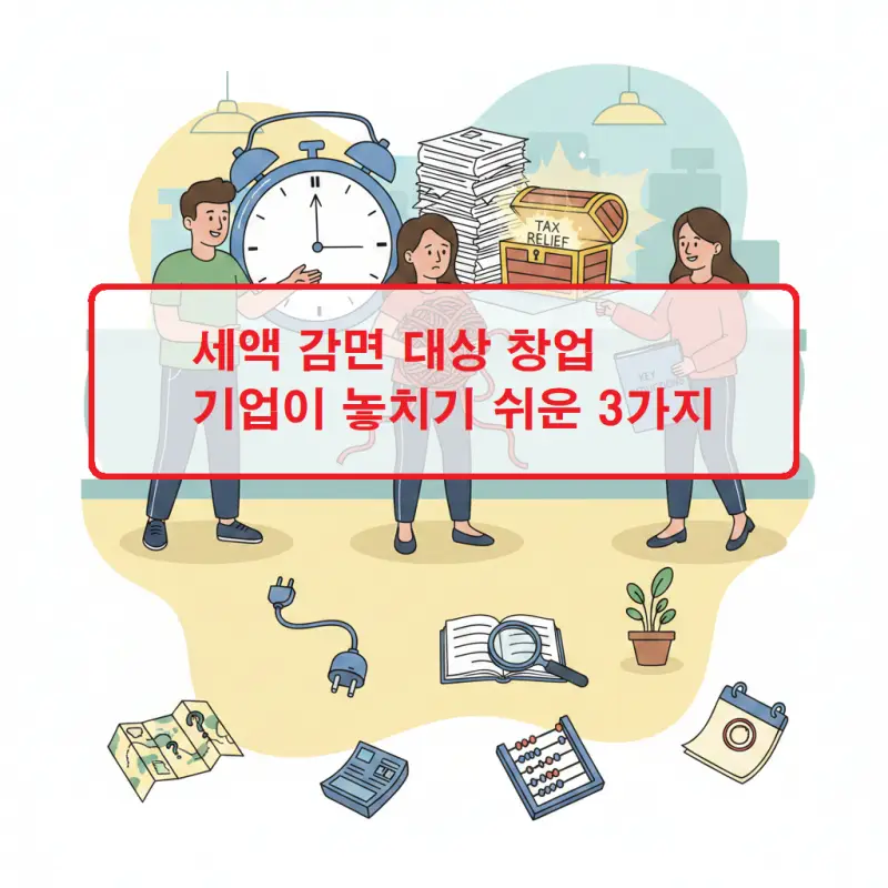 세액 감면 대상 창업 기업이 놓치기 쉬운 3가지 주의사항을 설명하는 세금 정보 썸네일