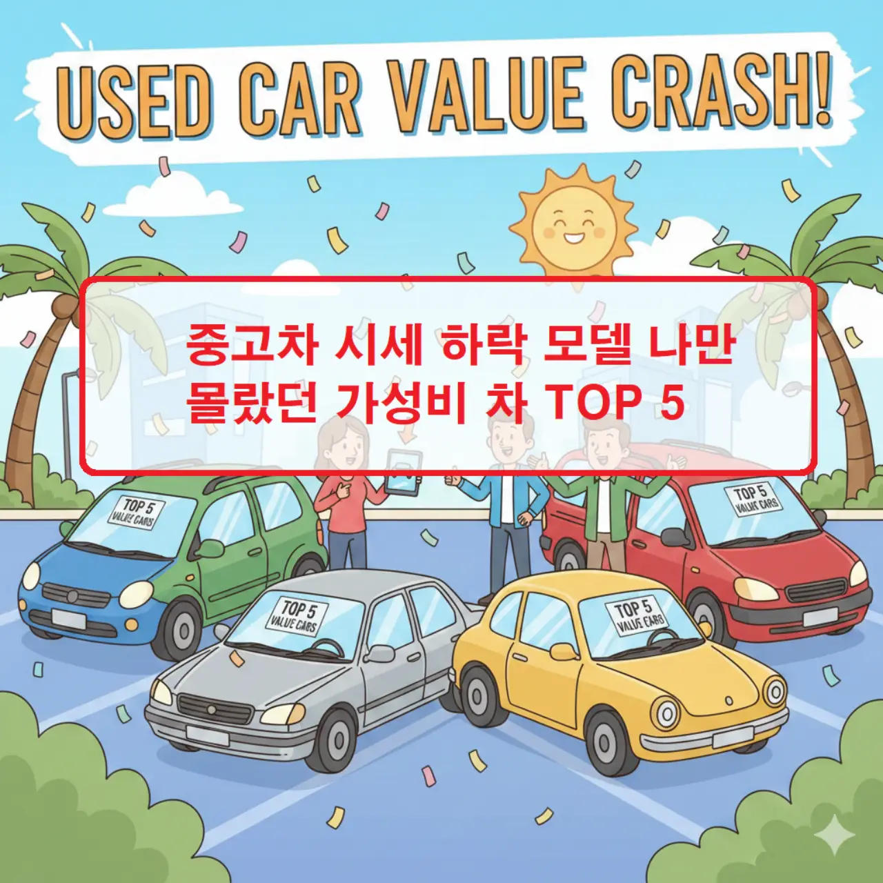 중고차 시세 하락 모델 중 가성비 높은 TOP 5를 소개하는 자동차 정보 썸네일 이미지