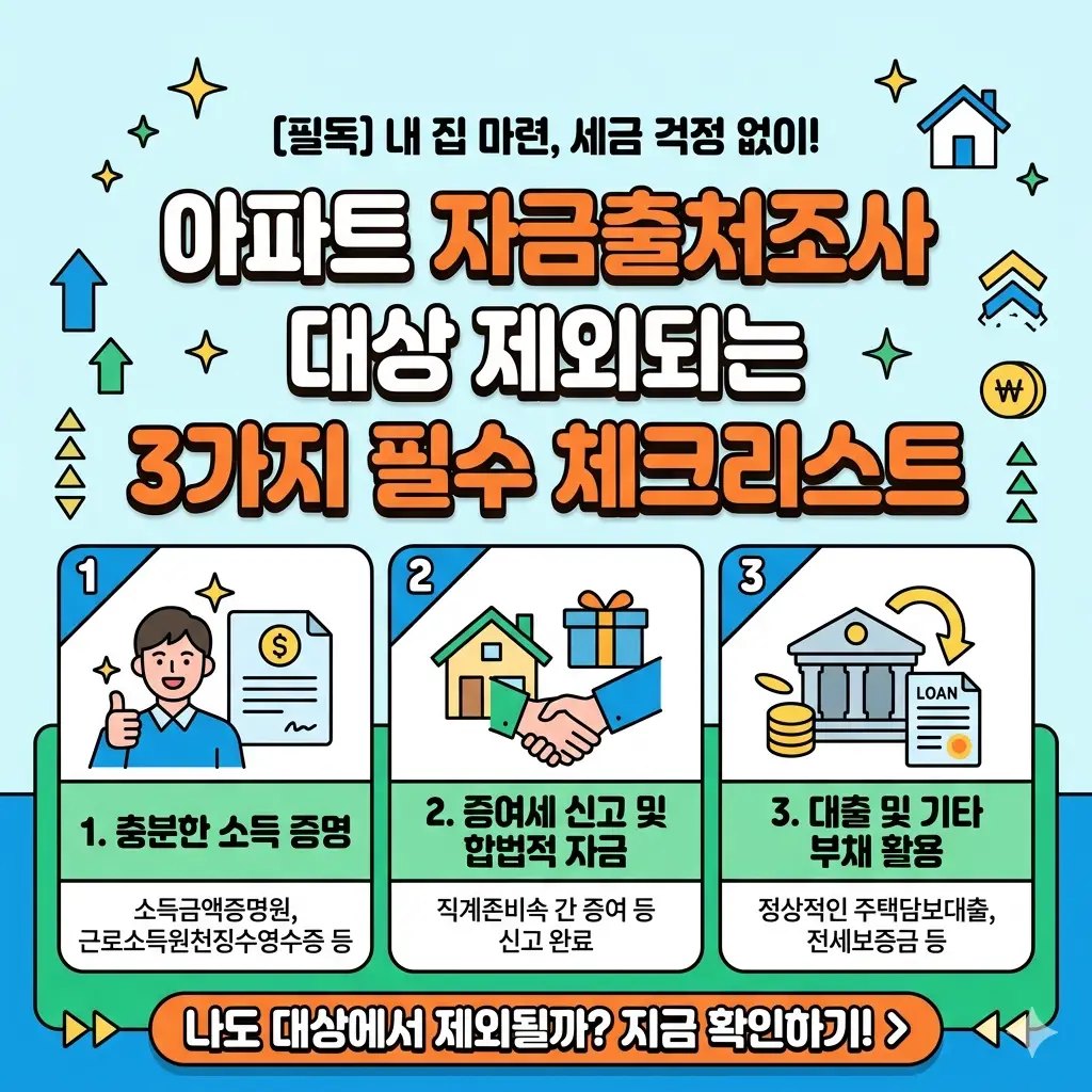 아파트 자금출처조사 대상에서 제외되는 3가지 필수 체크리스트를 안내하는 부동산 세금 정보 썸네일