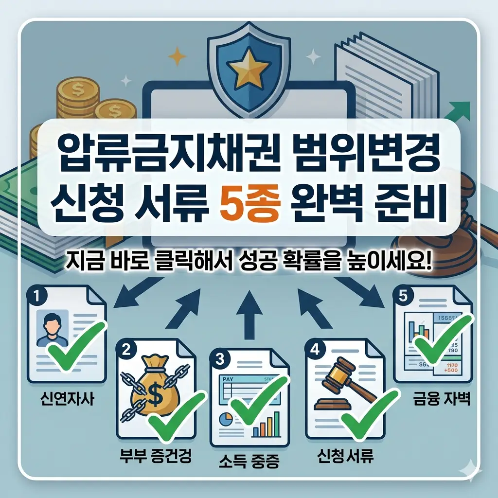 압류금지채권 범위변경 신청 절차와 필요 서류 5종을 안내하는 법률 정보 썸네일 이미지