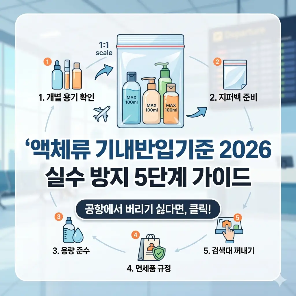 2026년 액체류 기내반입 기준과 실수 방지를 위한 5단계 체크리스트를 정리한 여행 정보 콘텐츠 썸네일