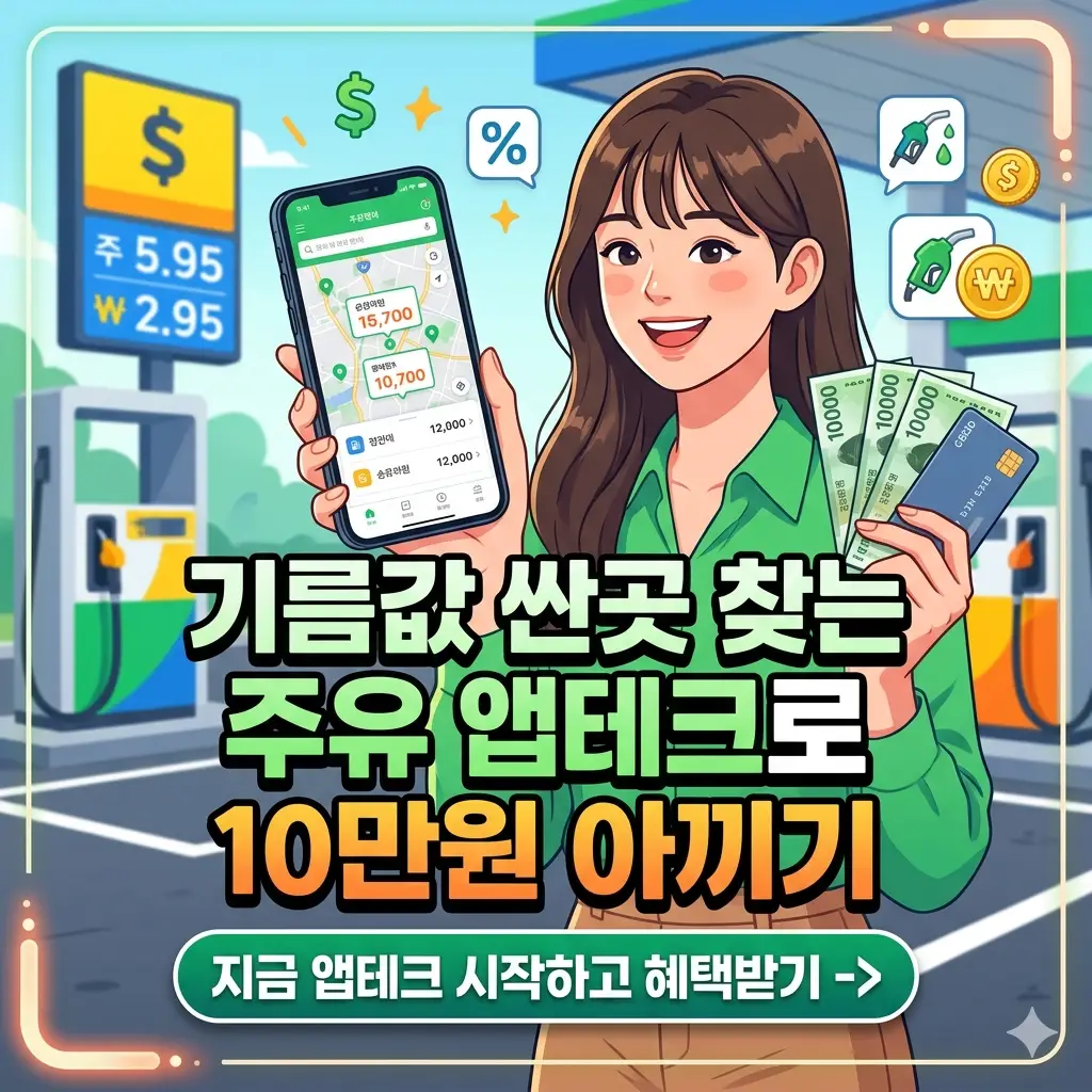 기름값 싼곳 찾는 주유 앱테크를 활용해 매달 10만원을 절약하는 방법을 소개하는 생활 절약 정보 썸네일