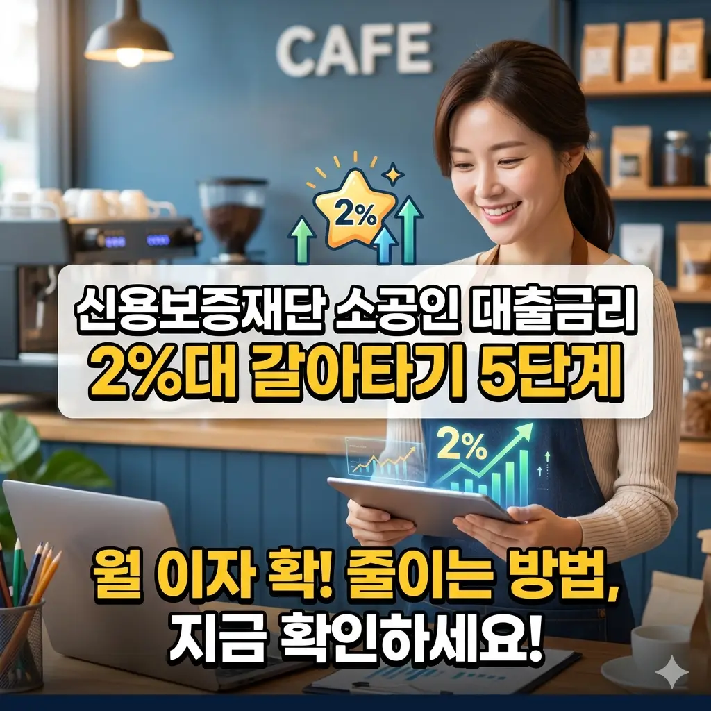 신용보증재단 소공인 대출금리 2%대 갈아타기 방법을 안내하는 금융 정보 이미지