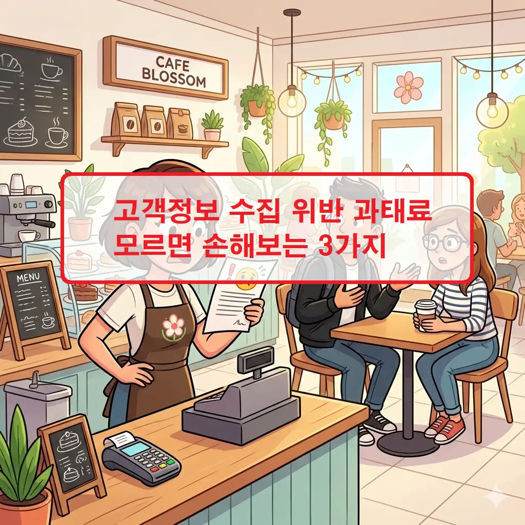 개인정보보호법에 따른 고객정보 수집 위반 과태료 부과 기준과 3가지 핵심 주의사항을 정리한 경고 안내 이미지