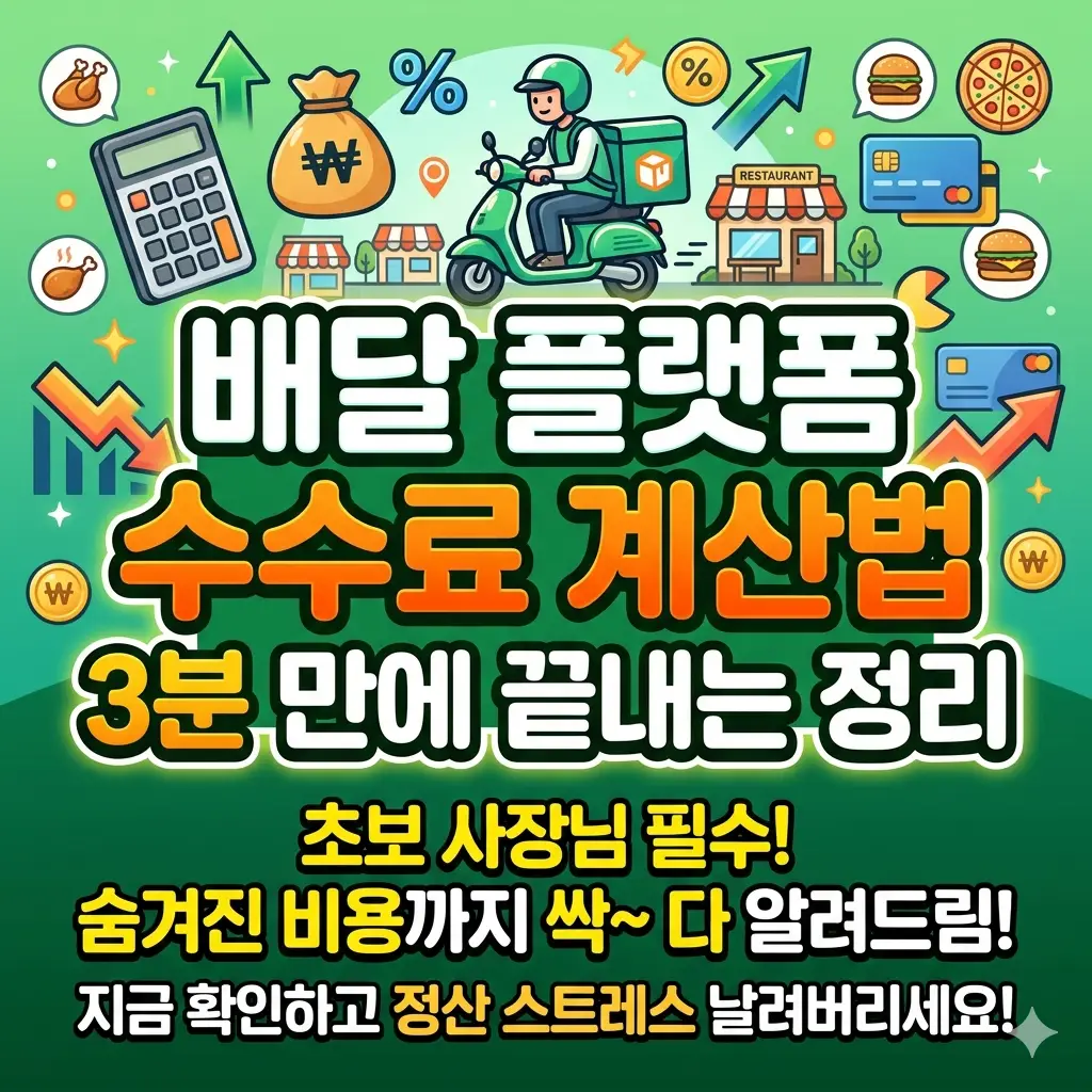 배달 플랫폼 수수료 계산법 공식을 통해 입점 업체가 지불해야 할 실제 비용을 분석하는 안내 이미지